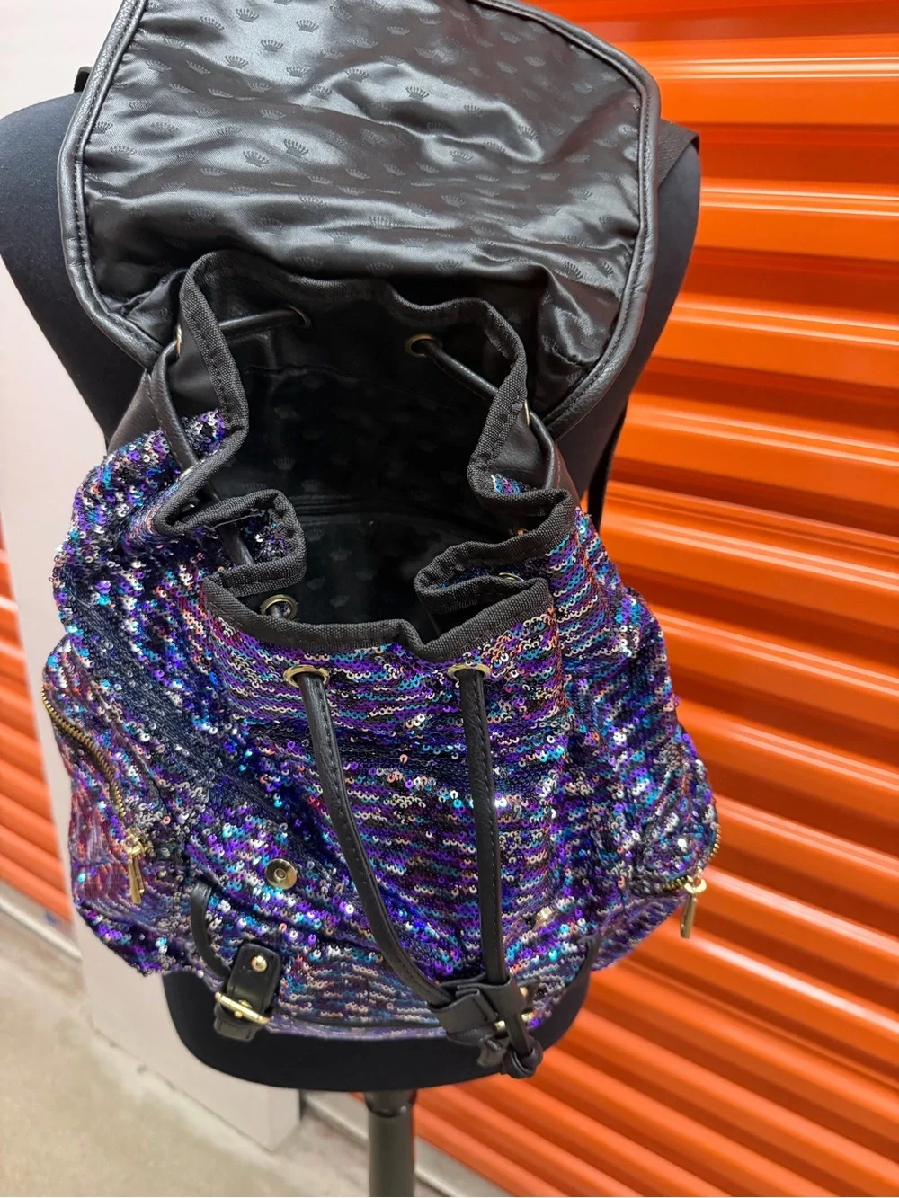 NWT Juicy Couture Purple Sequin Backpack with Black Trim and Gold Hardware